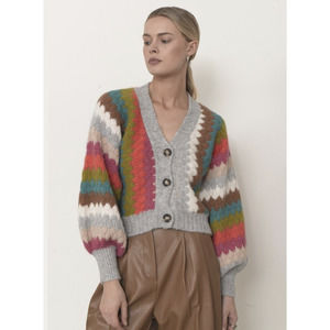 Eleven Six Womens Charlie Alpaca Blend Cardigan XS/S Gray Multi NWT